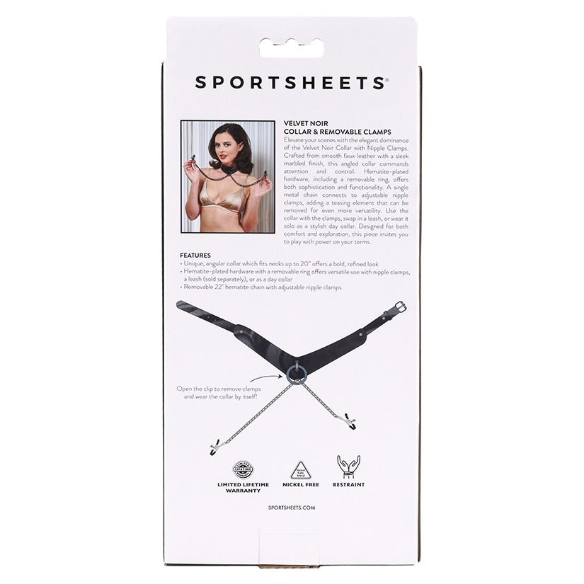Velvet Noir Collar & Removable Clamps Sportsheets Toys - Fetish