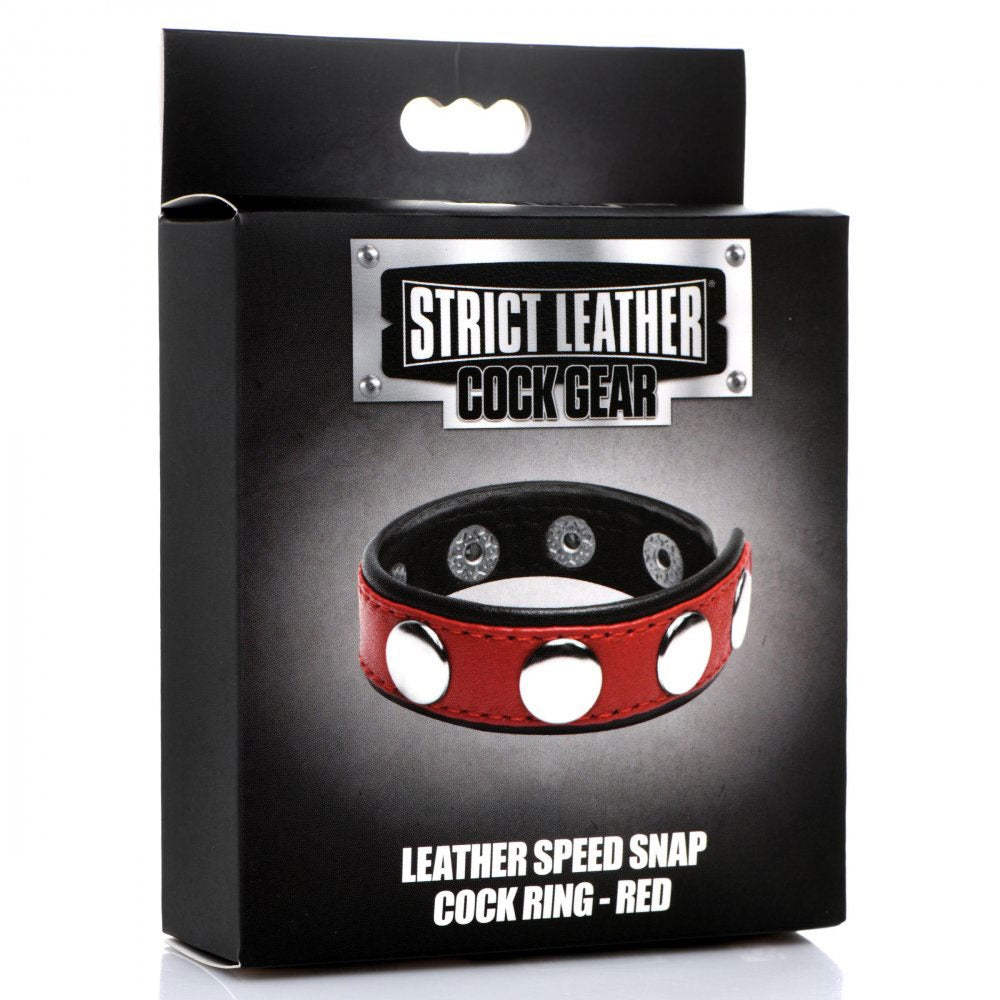 Cock Gear Leather Speed Snap Cock Ring - Red XR Brands Toys - Cockrings