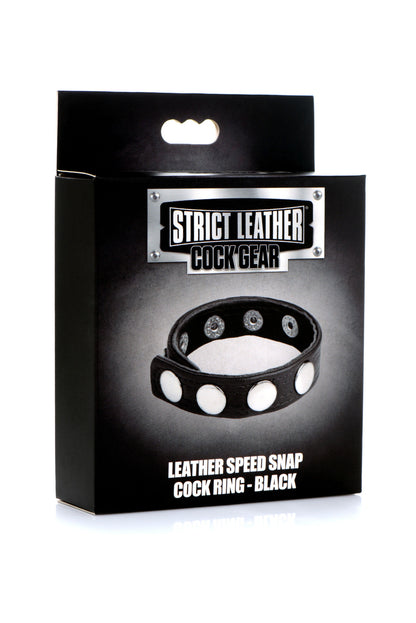 Cock Gear Leather Speed Snap Cock Ring - Black XR Brands Toys - Cockrings
