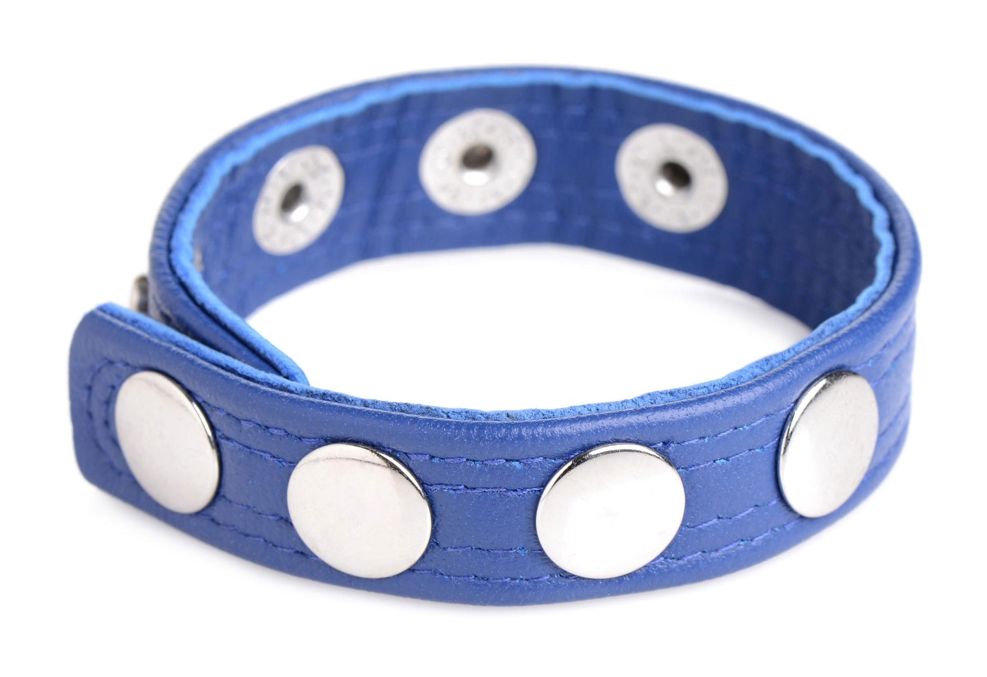 Cock Gear Leather Speed Snap Cock Ring - Blue XR Brands Toys - Cockrings