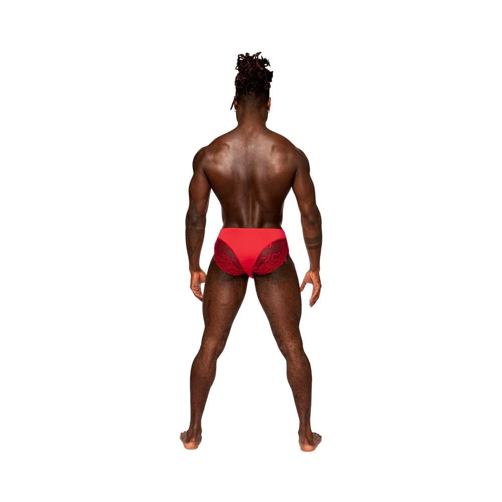 Male Power Sassy Lace Bikini Solid Pouch Red XL Male Power Man