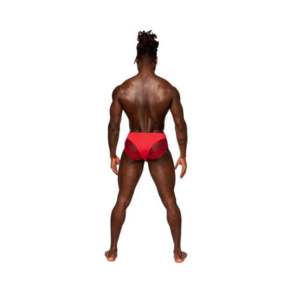 Male Power Sassy Lace Bikini Solid Pouch Red XL Male Power Man