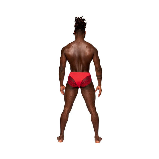 Male Power Sassy Lace Bikini Solid Pouch Red XL Male Power Man