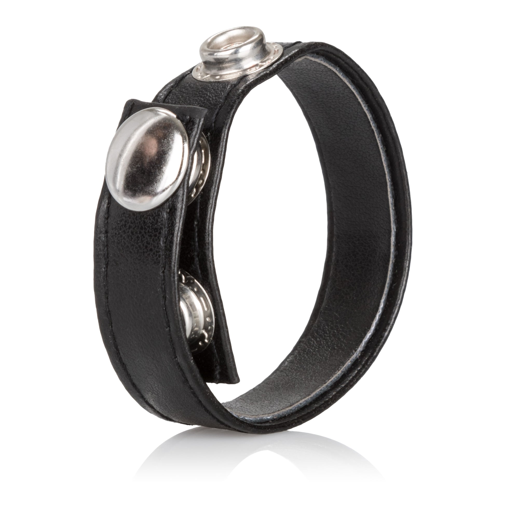 Leather Black 3-Snap Ring CalExotics - California Exotic Novelties Toys - Cockrings