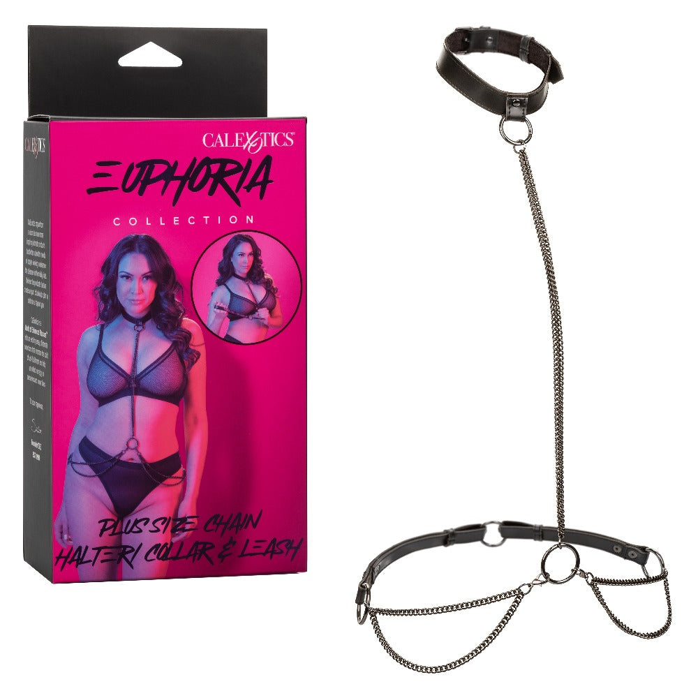 Euphoria Collection Plus Size Chain Halter/collar and Leash - Black CalExotics - California Exotic Novelties Toys - Fetish