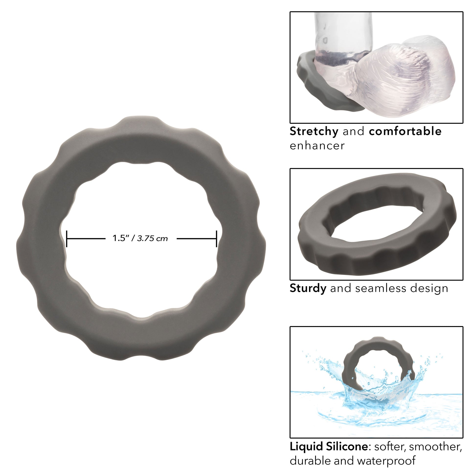 Alpha Liquid Silicone Erect Ring - Gray CalExotics - California Exotic Novelties Toys - Cockrings