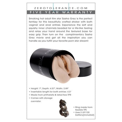Zero Tolerance Large Vagina Stroker and Canister- Sasha Grey Zero Tolerance Toys - Masturbators