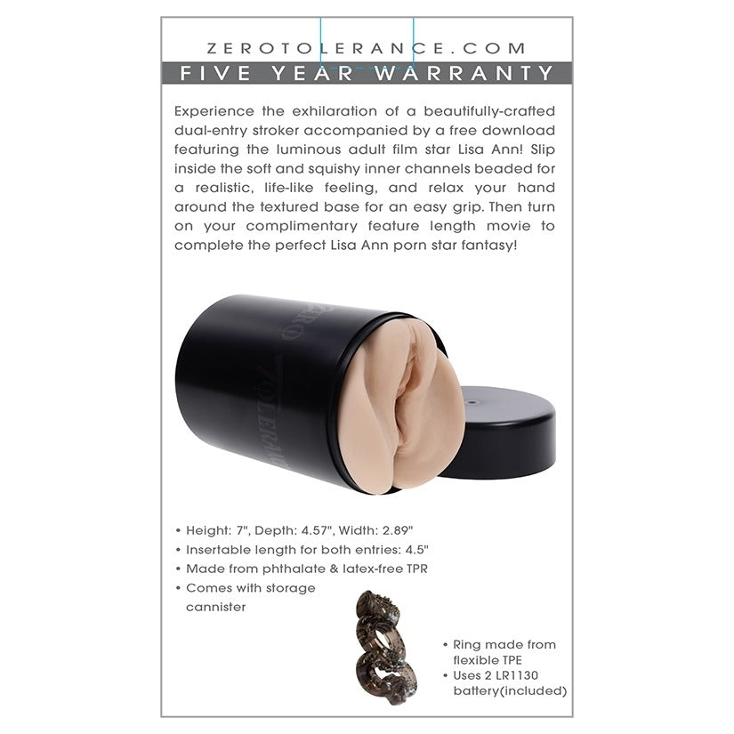 Zero Tolerance Large Vagina Stroker and Canister-Lisa Ann Zero Tolerance Toys - Masturbators