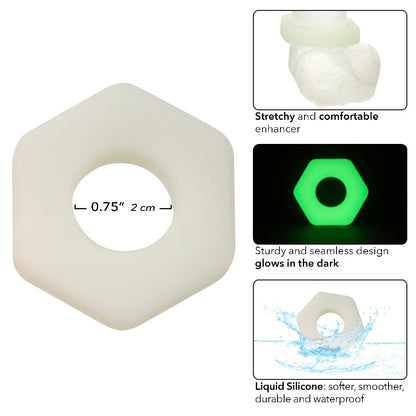 Alpha Glow-in-the-Dark Liquid Silicone Prolong Sexagon Ring - White CalExotics - California Exotic Novelties Toys - Cockrings