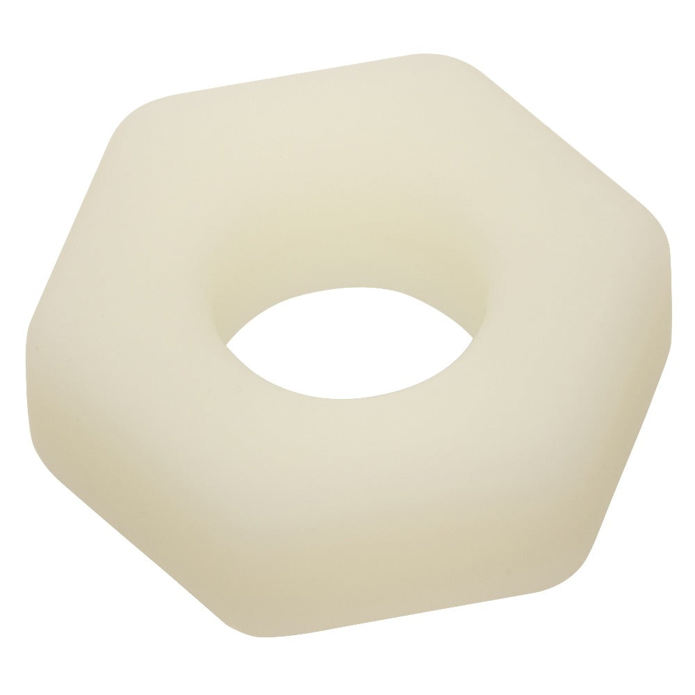 Alpha Glow-in-the-Dark Liquid Silicone Prolong Sexagon Ring - White CalExotics - California Exotic Novelties Toys - Cockrings