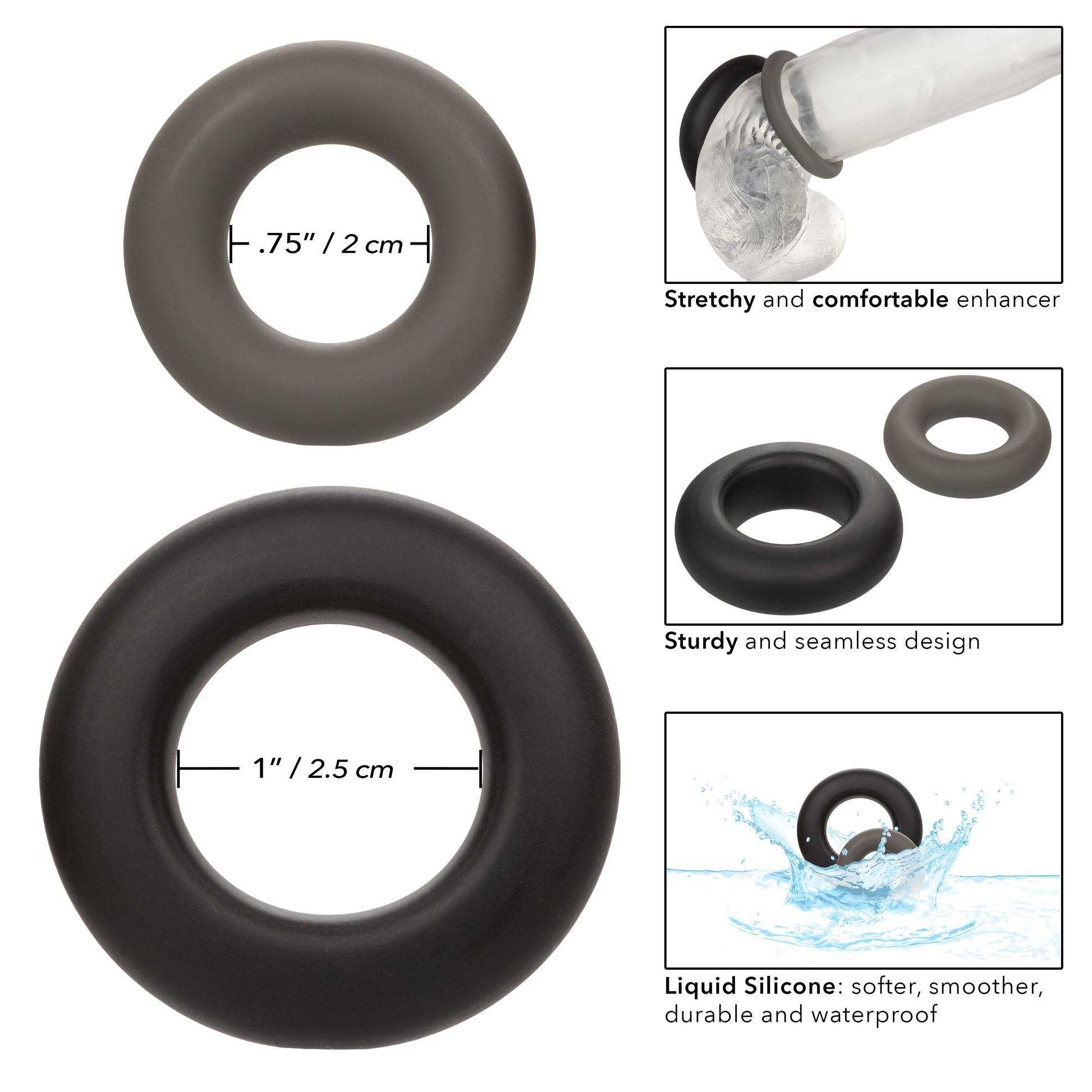Alpha Liquid Silicone Prolong Set of 2 - Black/gray CalExotics - California Exotic Novelties Toys - Cockrings