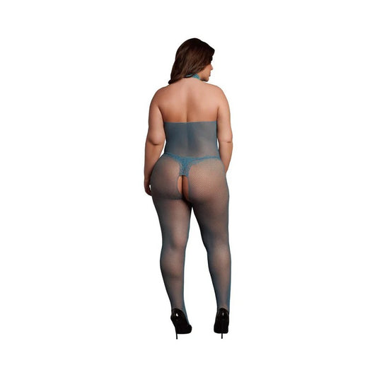 Le Desir Fishnet and Lace Bodystocking Ocean Deep Queen Size Le Desir Women - Lingerie - Hosiery