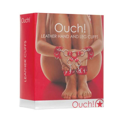 Ouch Leather Hand and Leg Cuffs Red Shots America Toys - Fetish