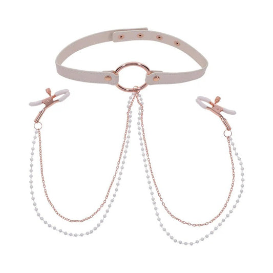 S&M Peaches ‘n CreaMe Collar with Nipple Clamps Sportsheets Toys - Fetish