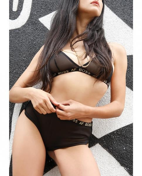 Vibes Boss AF Bralette & Retro Shorts Black L/XL Vibes by Fantasy Lingerie Women - Lingerie - Sets