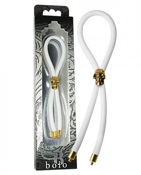Bolo C-Ring Lasso Gold Skull Bead Silicone White Bolo Erection Enhancement Toys - Cockrings
