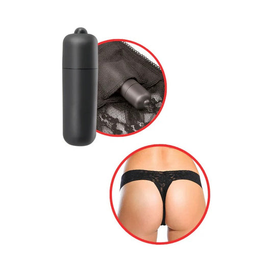 Hanky Spank Me Vibrating Panty Black Lace Thong Pipedream Products Toys - Vibrators