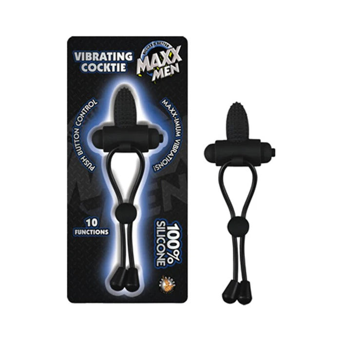 Maxx Men Vibrating Cocktie Silicone 10 Function Waterproof Black Nasstoys Toys - Cockrings
