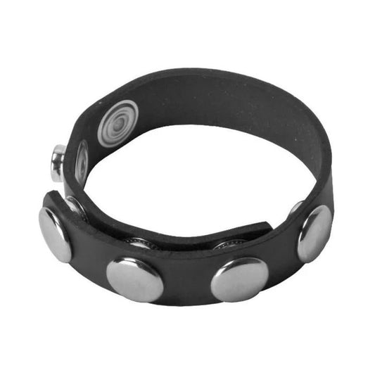 Rock Solid Adjustable Leather 5 Snap Cock Ring (black) Rock Solid Toys - Cockrings