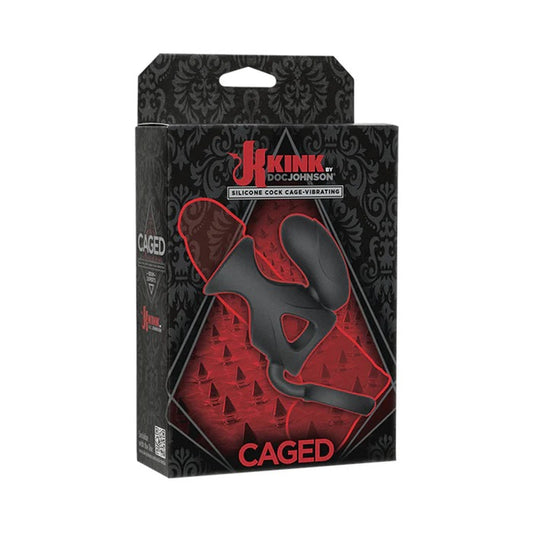 Kink Vibrating Silicone Cock Cage With Ball Strap Black Doc Johnson Toys - Fetish
