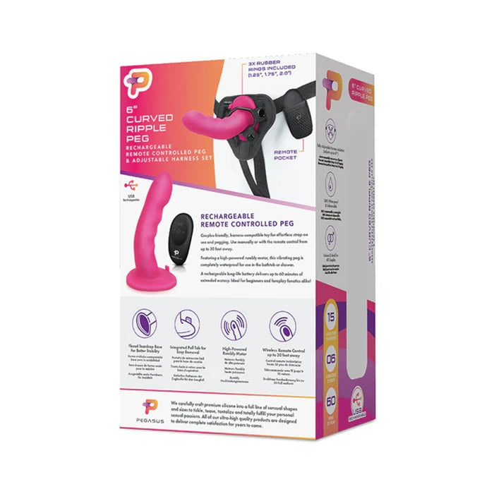 Pegasus 6" Wireless Remote Control Curved Ripple Peg With Harness Pink Electric Eel Toys - Fetish
