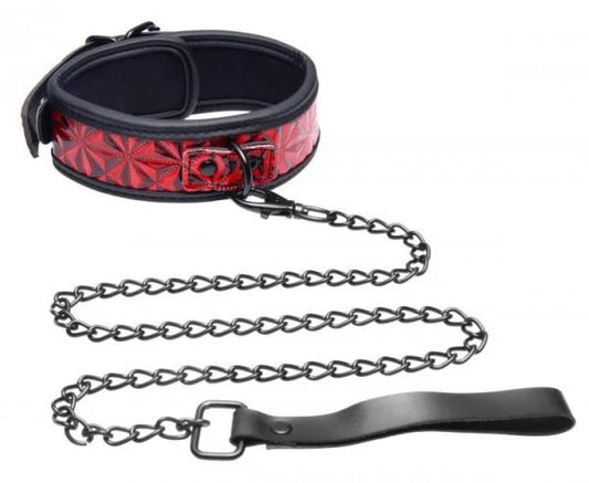 Crimson Tied Collar With Leash Red Black Master Series Toys - Fetish