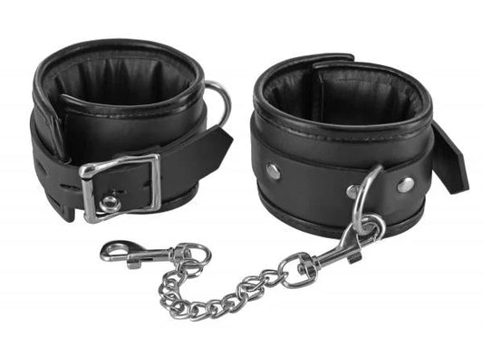 Locking Padded Wrist Cuffs With Chain Black Frisky Toys - Fetish