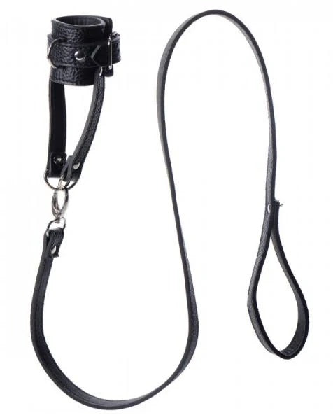Ball Stretcher With Leash Black Leather Strict Toys - Fetish
