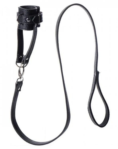 Ball Stretcher With Leash Black Leather Strict Toys - Fetish