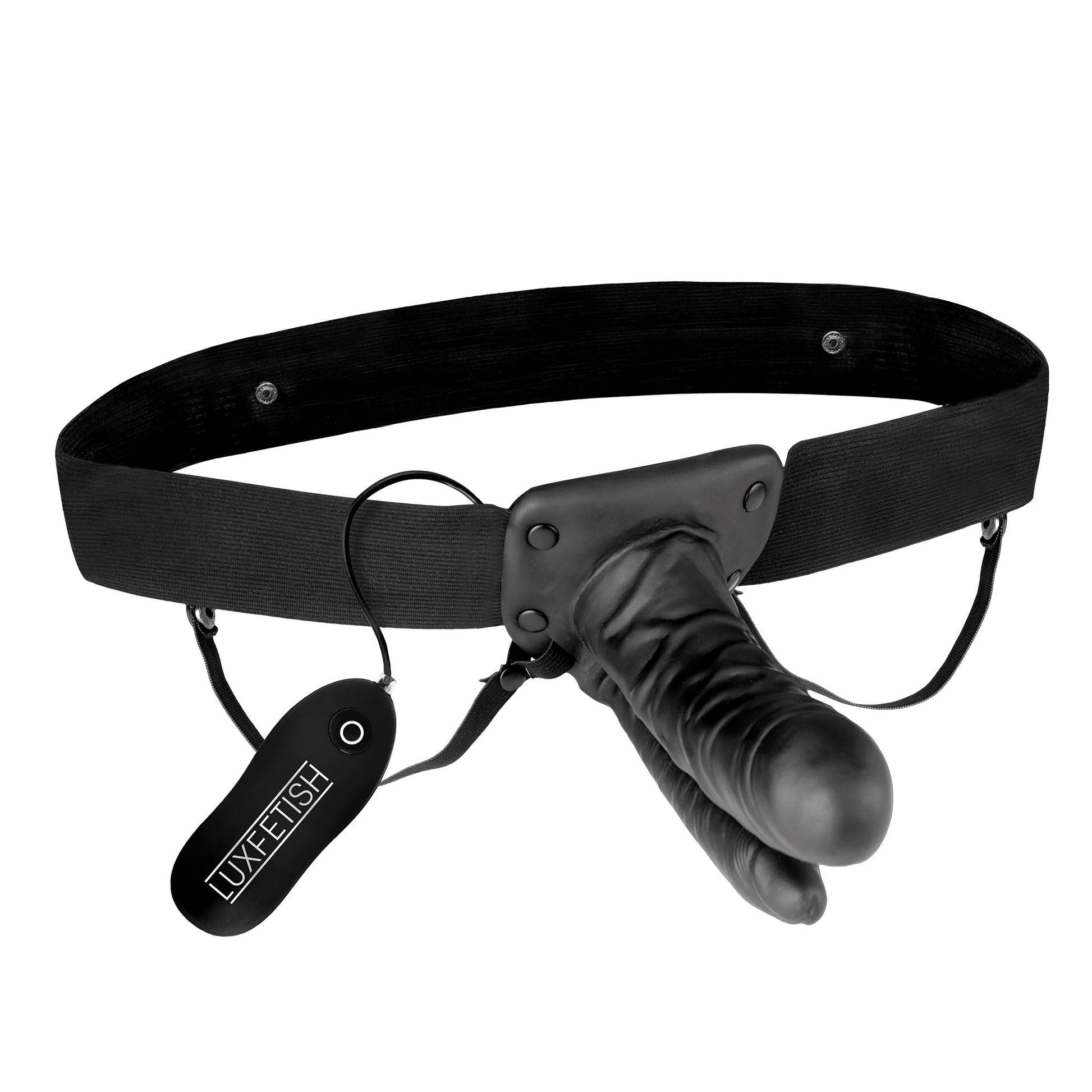 Unisex Vibrating Hollow Double Penetration Strap-On Dildo Black Electric Eel Toys - Vibrators
