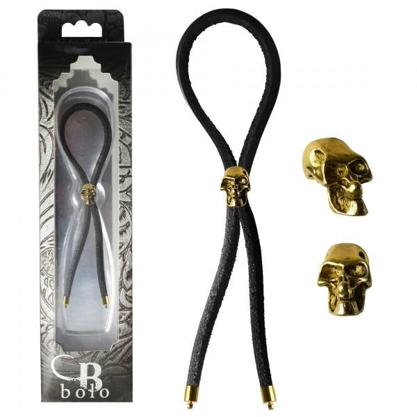 C-Cing Lasso Gold Skull Bead Leather Strap Black Bolo Erection Enhancement Toys - Cockrings