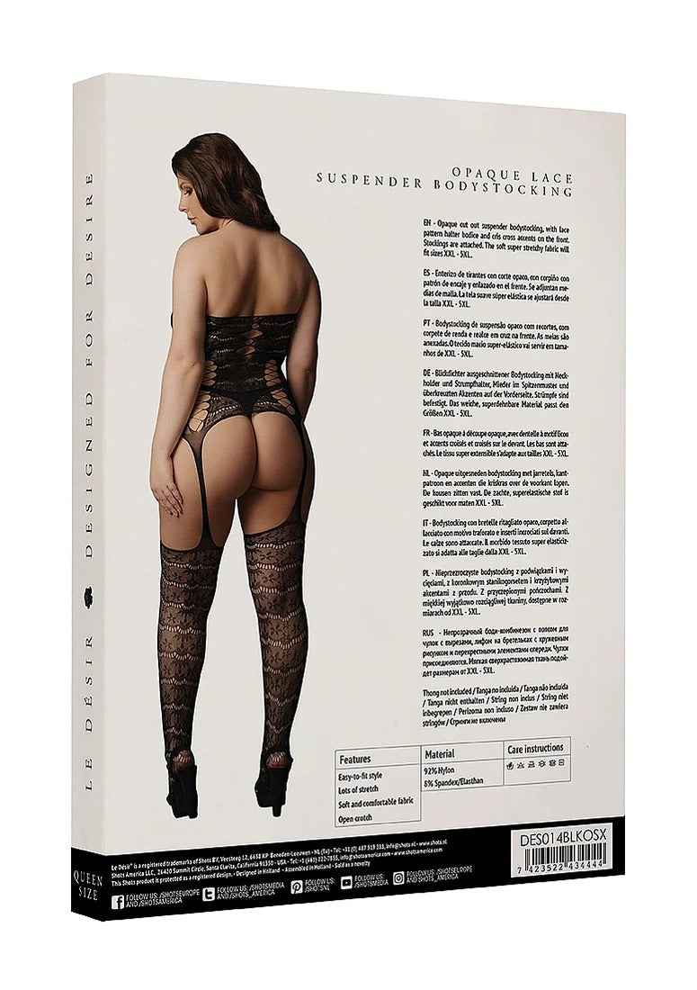Le Desir Lace Suspender Bodystocking Black O/S Le Desir Women - Lingerie - Hosiery