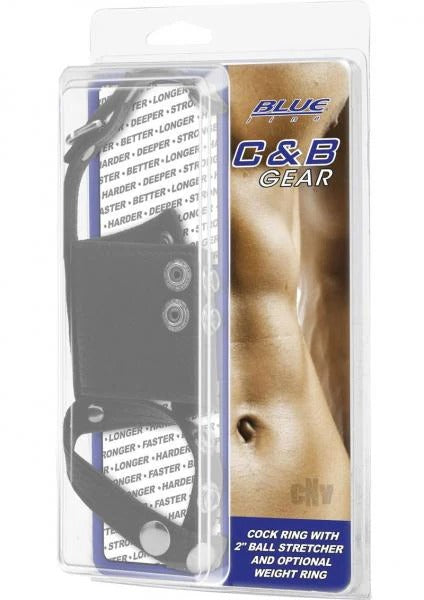 C & Ball Gear Cock Ring with Ball Stretcher 2 inches Black Blue Line Men Toys - Cockrings