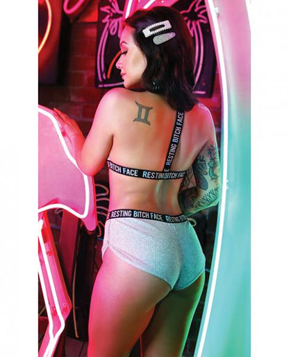 Vibes Resting Bitch Face Bralette & Retro Shorts Gray S/M Vibes by Fantasy Lingerie Women - Lingerie - Sets