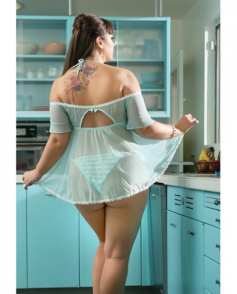 Spring Summer Off The Shoulder Babydoll & Panty Mint 3X/4X Spring by Fantasy Lingerie Women - Lingerie - Babydolls