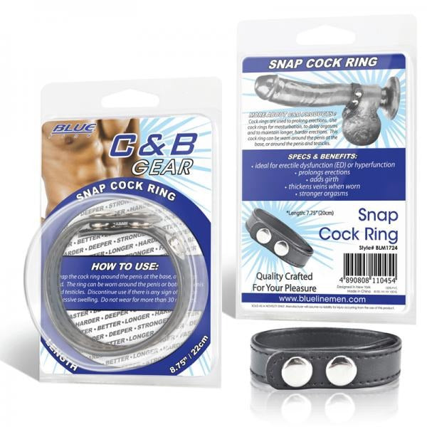 C & B Gear Snap Cock Ring Black 2 Blue Line Men Toys - Cockrings