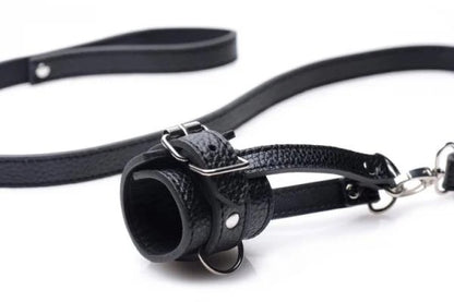 Ball Stretcher With Leash Black Leather Strict Toys - Fetish