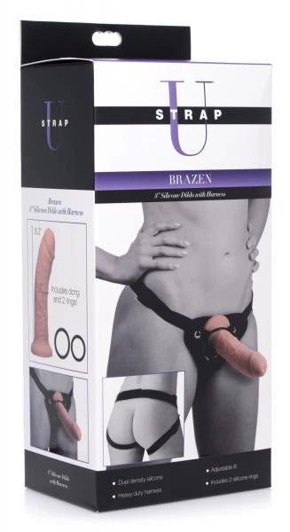 Brazen 8 Inch Silicone Dildo With Harness Strap U Toys - Fetish