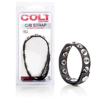 Colt 8 Snap Fastener Leather Strap - Black CalExotics - California Exotic Novelties Toys - Cockrings