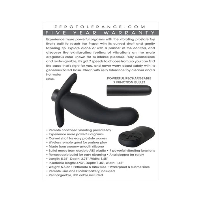 The Gentle Prostate Black Vibrator Zero Tolerance Toys - Anal Toys