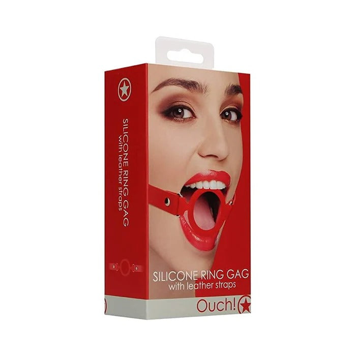 Ouch Silicone Ring Gag With Leather Straps - Red Shots America Toys - Fetish