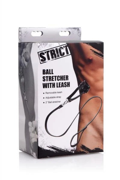 Ball Stretcher With Leash Black Leather Strict Toys - Fetish