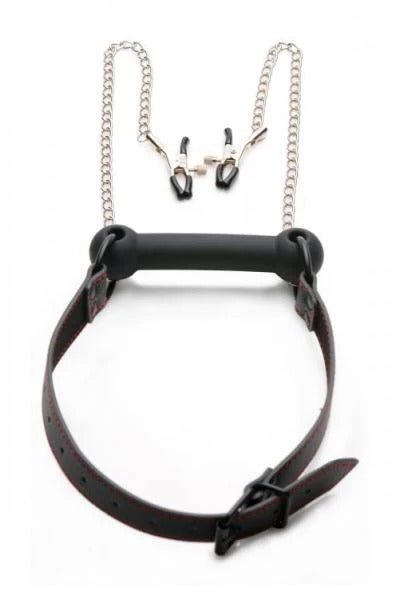 Silicone Bit Gag With Nipple Clamps Strict Toys - Fetish