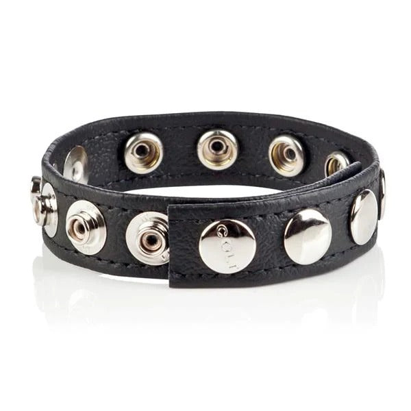 Colt 8 Snap Fastener Leather Strap - Black CalExotics - California Exotic Novelties Toys - Cockrings