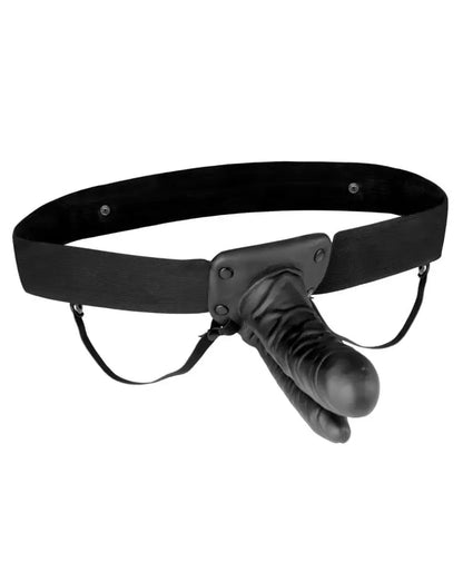 Unisex Vibrating Hollow Double Penetration Strap-On Dildo Black Electric Eel Toys - Vibrators