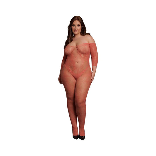 Le Desir Lace Long-Sleeved Bodystocking Sunset Glow Queen Size Le Desir Women - Lingerie - Hosiery