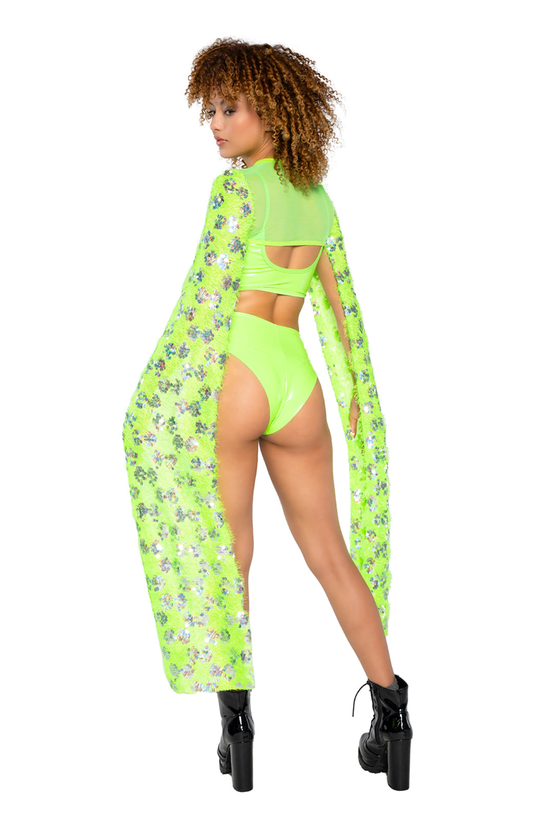 Sequin Drop Sleeve Shrug Lime Laser One Size J-Valentine, Inc Women - Swim - Cover-Ups