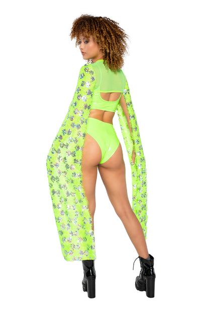 Sequin Drop Sleeve Shrug Lime Laser One Size J-Valentine, Inc Women - Swim - Cover-Ups