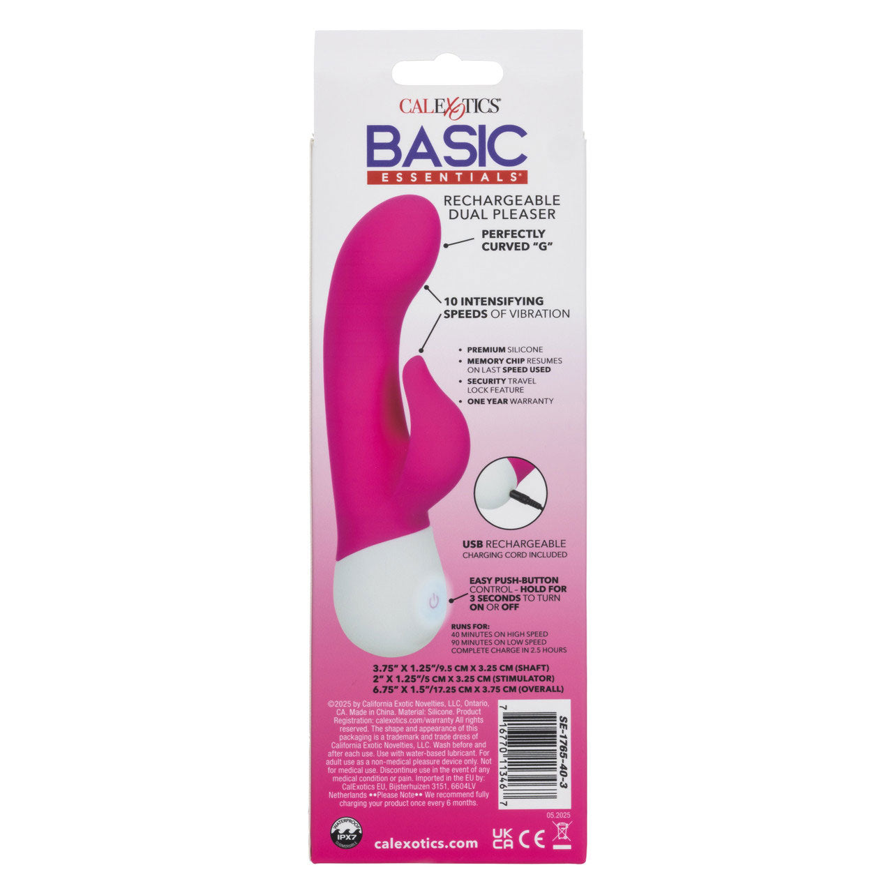 Basic Essentials Rechargeable Dual Pleaser - Pink Default Title CalExotics - California Exotic Novelties Toys - Vibrators