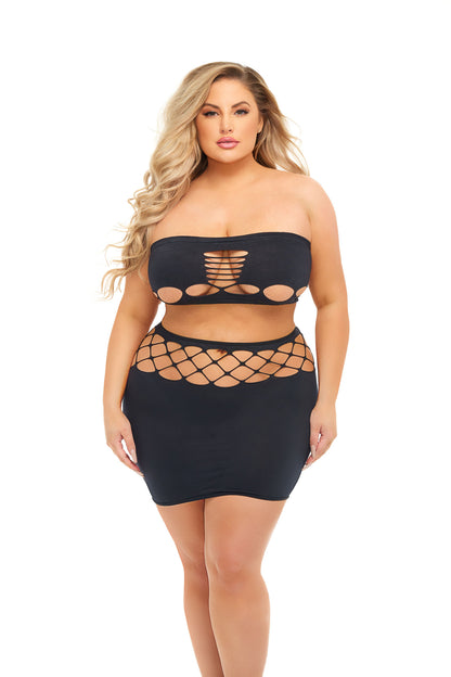 Net Worth 2pc Bandeau Set - Queen - Black Default Title Pink Lipstick Women - Lingerie - Sets